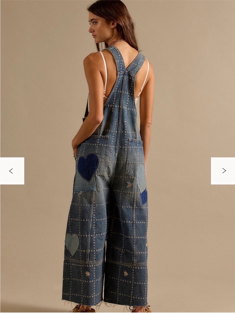 Free People Blue Patchwork Heart Denim Overalls - Picture 2 of 5